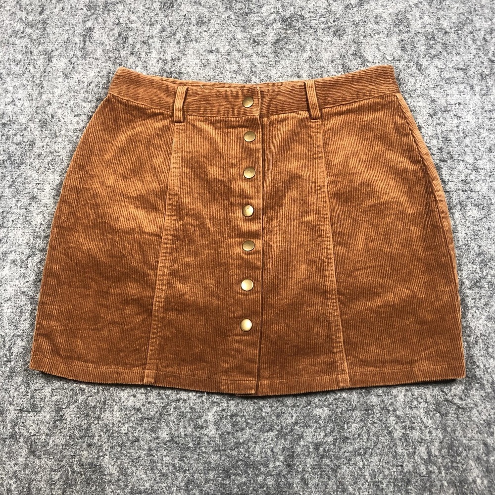 Baevely Skirt‎ Womens Medium Brown Corduroy A Line Button Front Mini Stretch